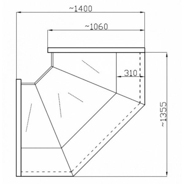 NCHW 1,3/1,1 - Ugaona rashladna vitrina sa ravnim staklom - unutrašnji ugao 90° - Image 2